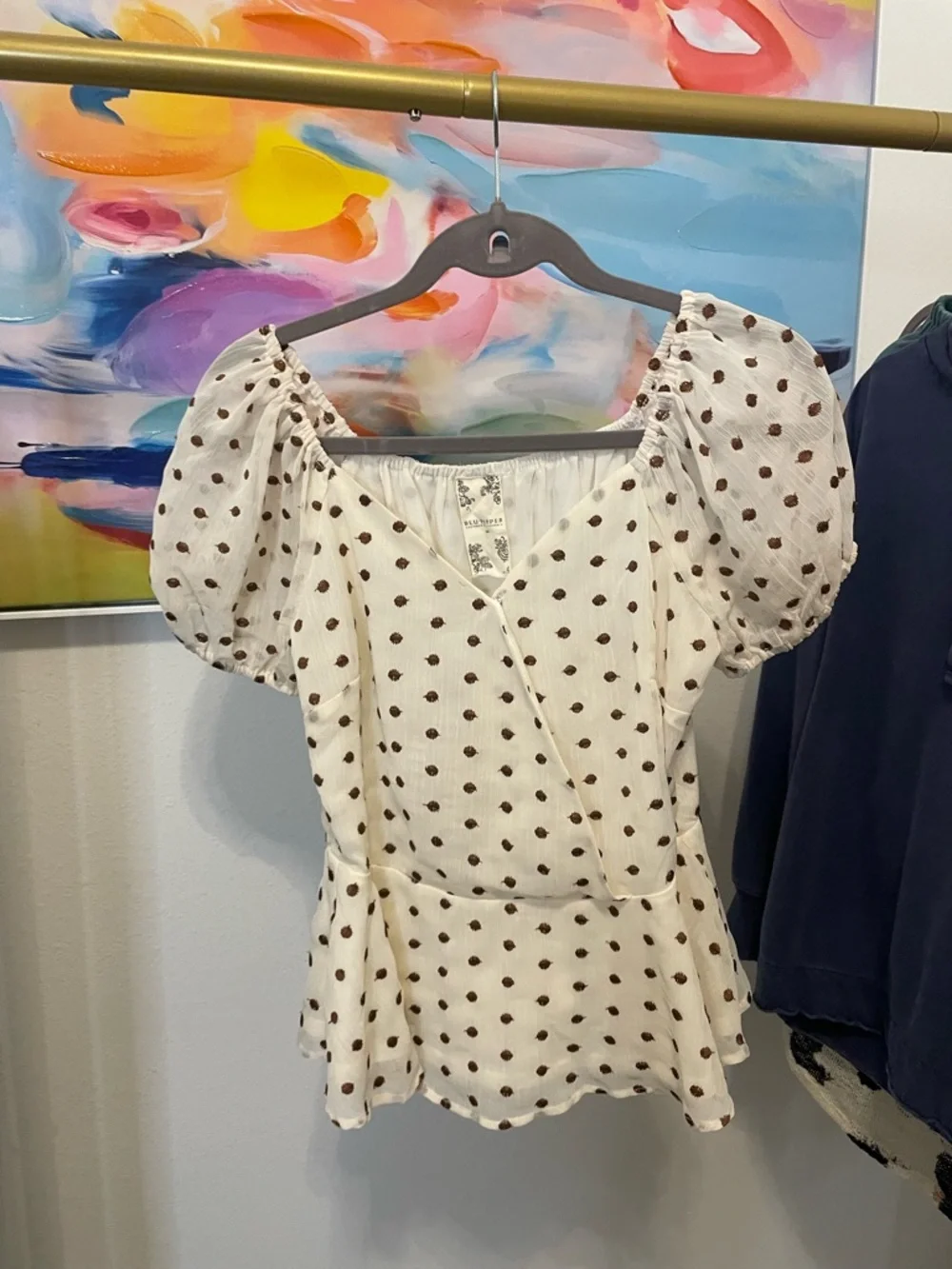 Blu Pepper White Peplum Top with Brown Polka Dots medium - Picture 4 of 5